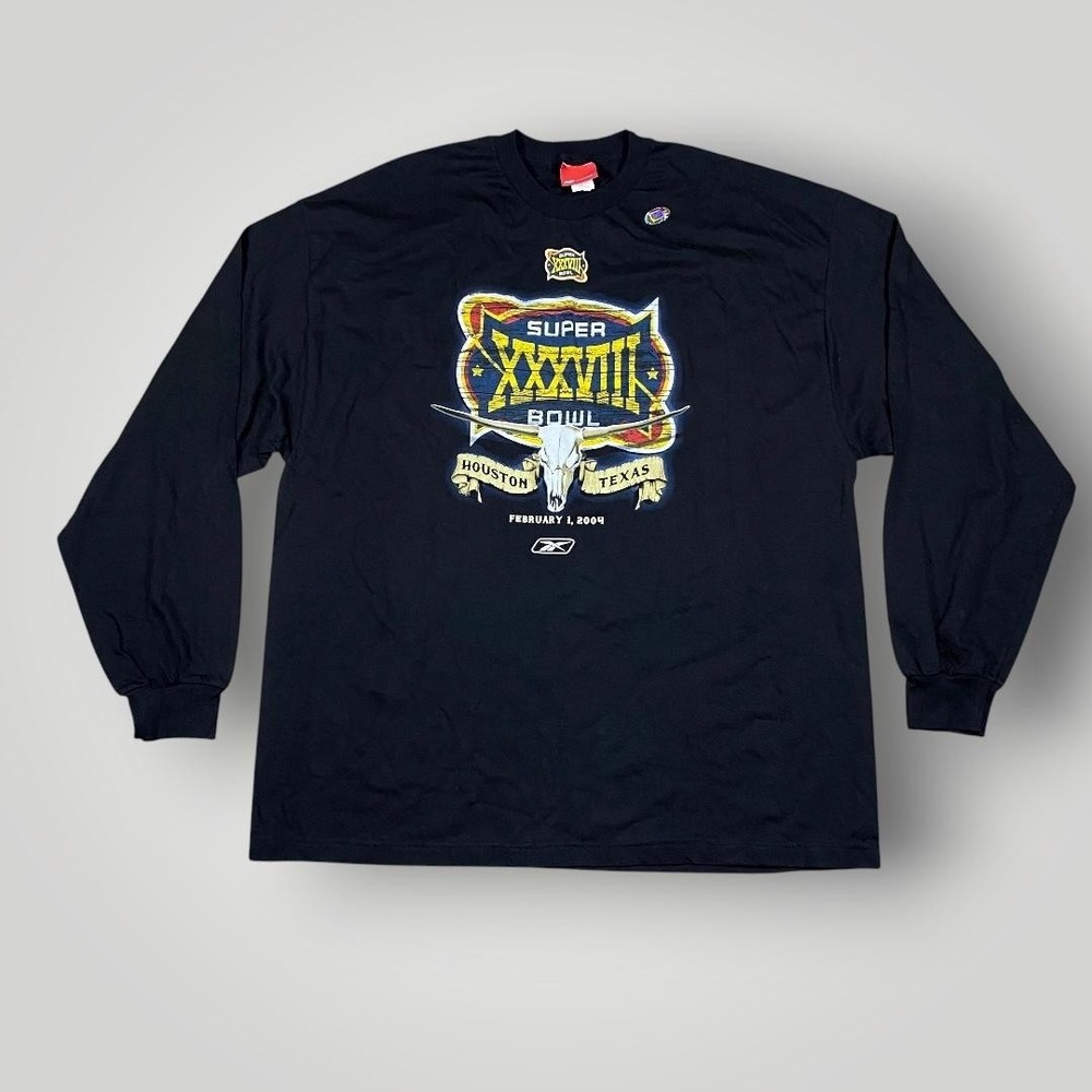 Vintage Super‎ Bowl XXXVIII Shirt Mens 2XL Black NFL Football Long Sleeve Reebok